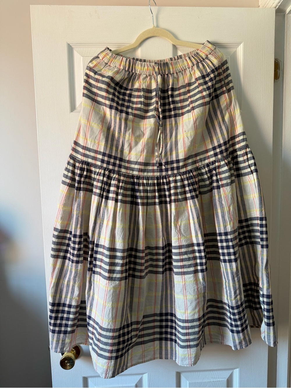 Muji Madras Check Tiered Skirt in Cream and Navy - Picture 3 of 8